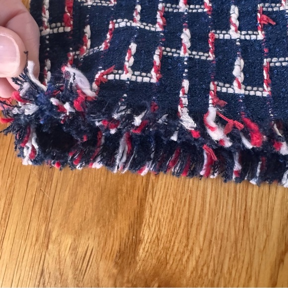 Talbots Boucle Wrap Skirt Silver Buttons Navy Red White Textured Size 14 - Picture 13 of 14